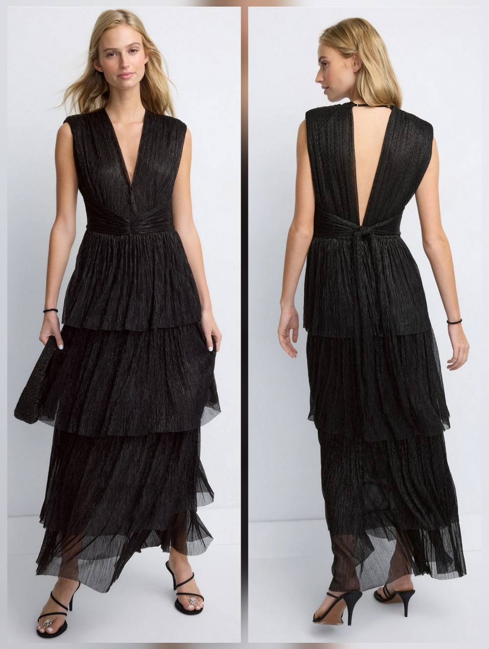 Sabina Musayev Skylar Pleated Gown V-Neck Sleeveless Size M
